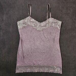 Vintage Vanity Tank Top Womens Medium Lavender Crinkle Y2K‎ Lace Trim Camisole